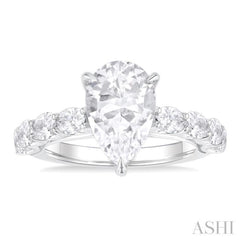 7/8 Ctw Pear Shape Oval and Round Cut Diamond Semi Mount Engagement Ring in 14K  White Gold