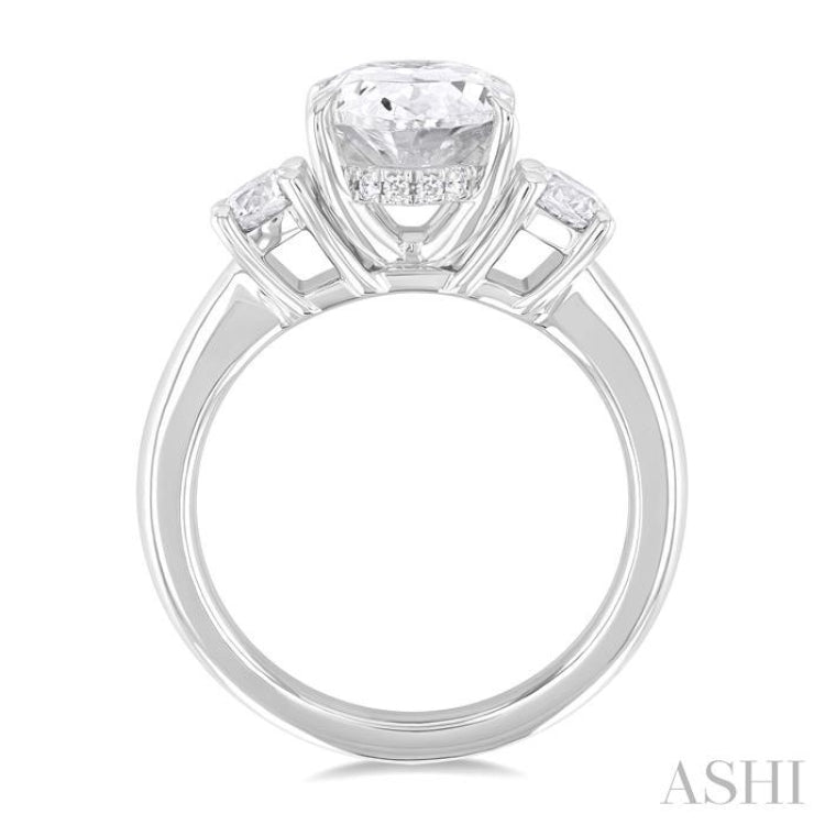 1/2 Ctw Tri-Mount Past, Present and Future Oval Shape Center Round Cut Diamond Semi Mount Engagement Ring in 14K White Gold