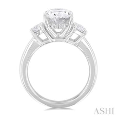 1/2 Ctw Tri-Mount Past, Present and Future Oval Shape Center Round Cut Diamond Semi Mount Engagement Ring in 14K White Gold