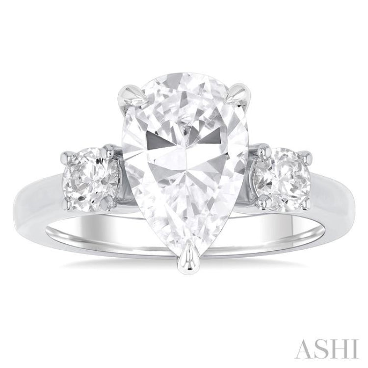 1/2 Ctw Tri-Mount Pear Shape Round Cut Diamond Semi Mount Engagement Ring in 14K White Gold