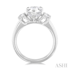 1/2 Ctw Tri-Mount Pear Shape Round Cut Diamond Semi Mount Engagement Ring in 14K White Gold