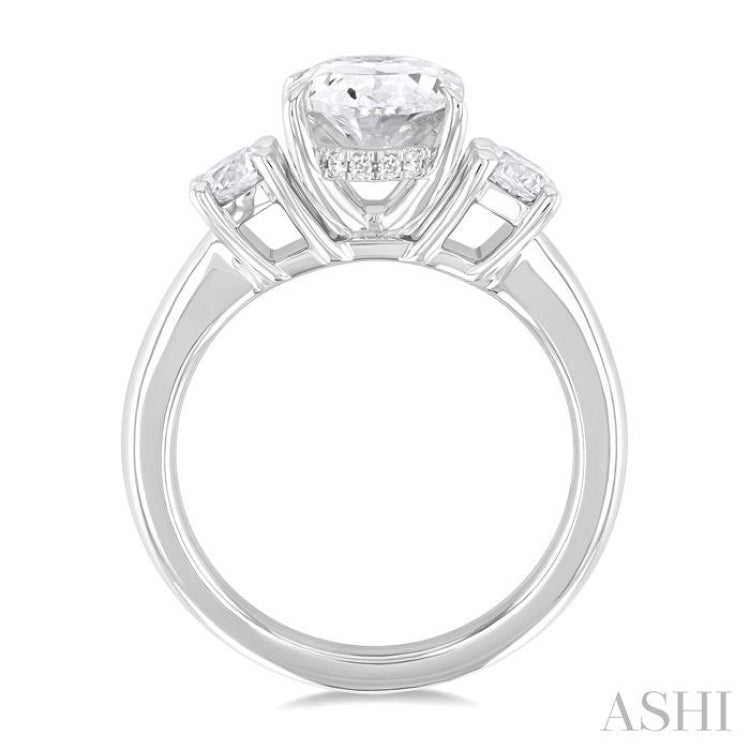 1/4 Ctw Tri-Mount Past, Present and Future Oval Shape Center Round Cut Diamond Semi Mount Engagement Ring in 14K White Gold