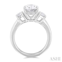 1/4 Ctw Tri-Mount Past, Present and Future Oval Shape Center Round Cut Diamond Semi Mount Engagement Ring in 14K White Gold