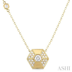 3/8 Ctw Hexagon Shape Round Cut Diamond Fashion Necklace in 14K Yellow Gold
