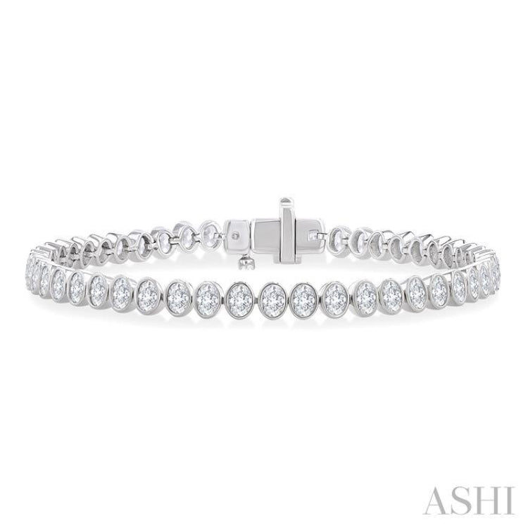 4 1/2 ctw North-South Bezel Set Oval Cut Diamond Tennis Bracelet in 14K White Gold