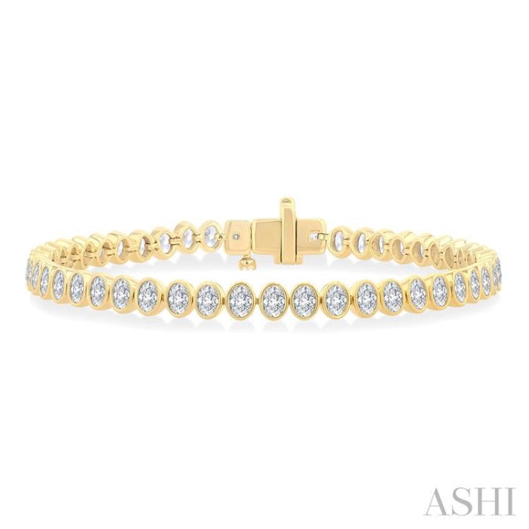 4 5/8 Ctw North-South Bezel Set Oval Cut Diamond Tennis Bracelet in 14K Yellow Gold