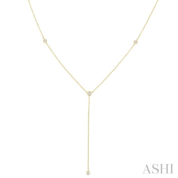 1/4 Ctw Bezel Set Round Cut Diamond Y-Shape Lariat Station Necklace in 14K Yellow Gold