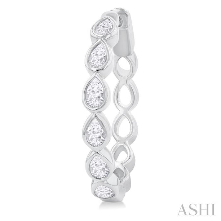 1 ctw Bezel Set Pear Cut Diamond Fashion Hoop Earring in 14K White Gold