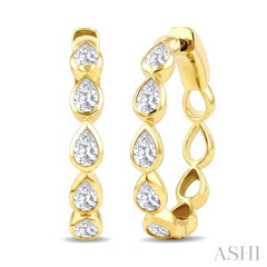 1 Ctw Bezel Set Pear Cut Diamond Fashion Hoop Earrings in 14K Yellow Gold