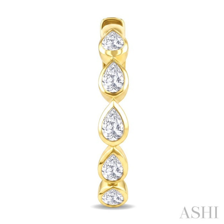 1 Ctw Bezel Set Pear Cut Diamond Fashion Hoop Earrings in 14K Yellow Gold