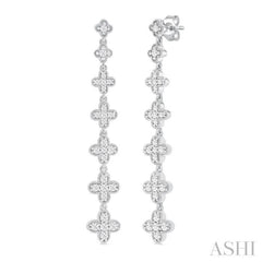 1/2 Ctw Graduated Four-Leaf Clover Round Cut Diamond Fashion Long Earring in 14K White Gold