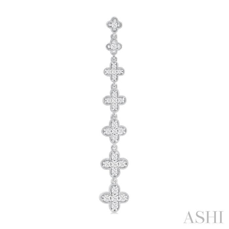 1/2 Ctw Graduated Four-Leaf Clover Round Cut Diamond Fashion Long Earring in 14K White Gold