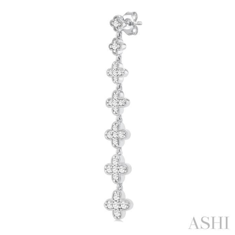 1/2 Ctw Graduated Four-Leaf Clover Round Cut Diamond Fashion Long Earring in 14K White Gold