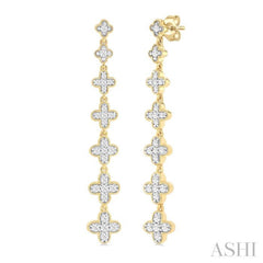 1/2 Ctw Graduated Four-Leaf Clover Round Cut Diamond Fashion Long Earring in 14K Yellow Gold