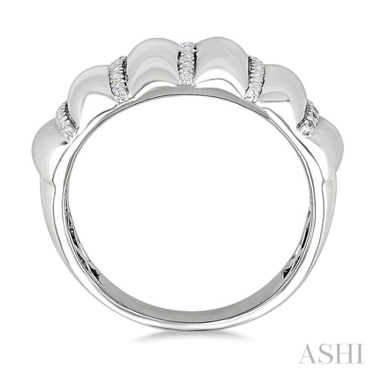 1/10 Ctw Ribbed Dome Shape Round Cut Diamond Pirouette Bold Wide Fashion Band in Sterling Silver