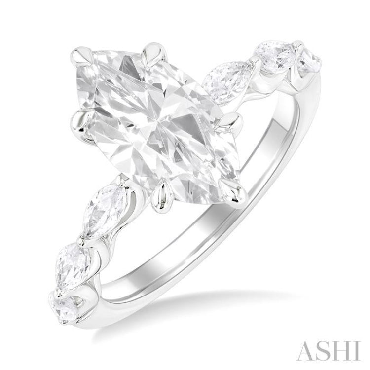 3/4 Ctw Marquise Shape Marquise and Round Cut Diamond Semi Mount Engagement Ring in 14K White Gold