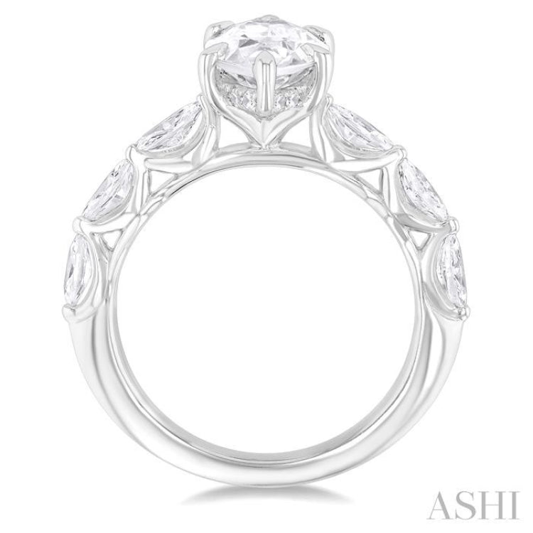 3/4 Ctw Marquise Shape Marquise and Round Cut Diamond Semi Mount Engagement Ring in 14K White Gold