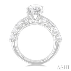 1 1/3 Ctw Marquise Shape Emerald and Round Cut Diamond Semi Mount Engagement Ring in 14K White Gold