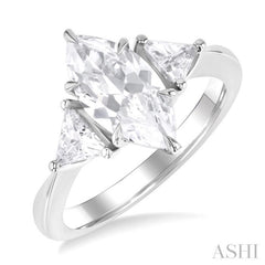 1/4 Ctw Marquise Shape Trillion and Round Cut Diamond Semi Mount Engagement Ring in 14K White Gold