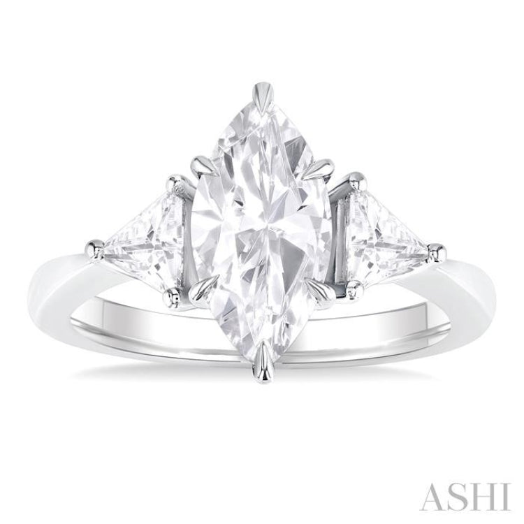 1/4 Ctw Marquise Shape Trillion and Round Cut Diamond Semi Mount Engagement Ring in 14K White Gold