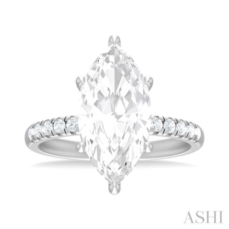 1/3 Ctw Marquise Shape Round Cut Diamond Semi Mount Engagement Ring in 14K White Gold