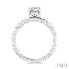 1/3 Ctw Oval Shape Round Cut Diamond Semi Mount Engagement Ring in 14K White Gold