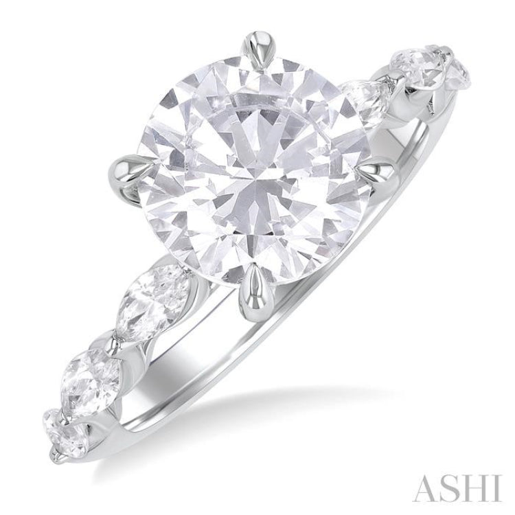 1.00 Ctw Round Shape Marquise and Round Cut Diamond Semi Mount Engagement Ring in 14K White Gold