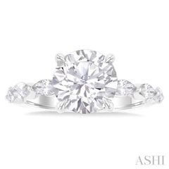 1.00 Ctw Round Shape Marquise and Round Cut Diamond Semi Mount Engagement Ring in 14K White Gold