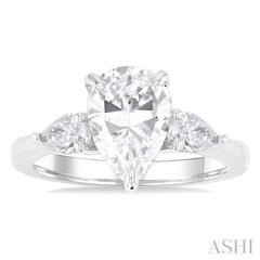 1/2 Ctw Tri-Mount Centerpiece Pear and Round Cut Diamond Semi Mount Engagement Ring in 14K White Gold