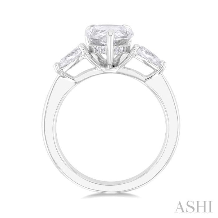 1/2 Ctw Tri-Mount Centerpiece Pear and Round Cut Diamond Semi Mount Engagement Ring in 14K White Gold