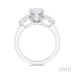 1/2 Ctw Tri-Mount Centerpiece Pear and Round Cut Diamond Semi Mount Engagement Ring in 14K White Gold