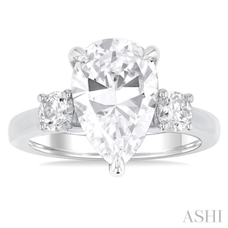 1.00 Ctw Tri-Mount Pear Shape Round Cut Diamond Semi Mount Engagement Ring in 14K White Gold