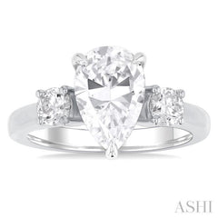 1/4 Ctw Tri-Mount Pear Shape Round Cut Diamond Semi Mount Engagement Ring in 14K White Gold