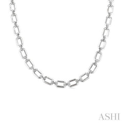 1/4 Ctw Bold Open Window Octagonal Shape D-Link Round Cut Diamond Paperclip Necklace in Sterling Silver