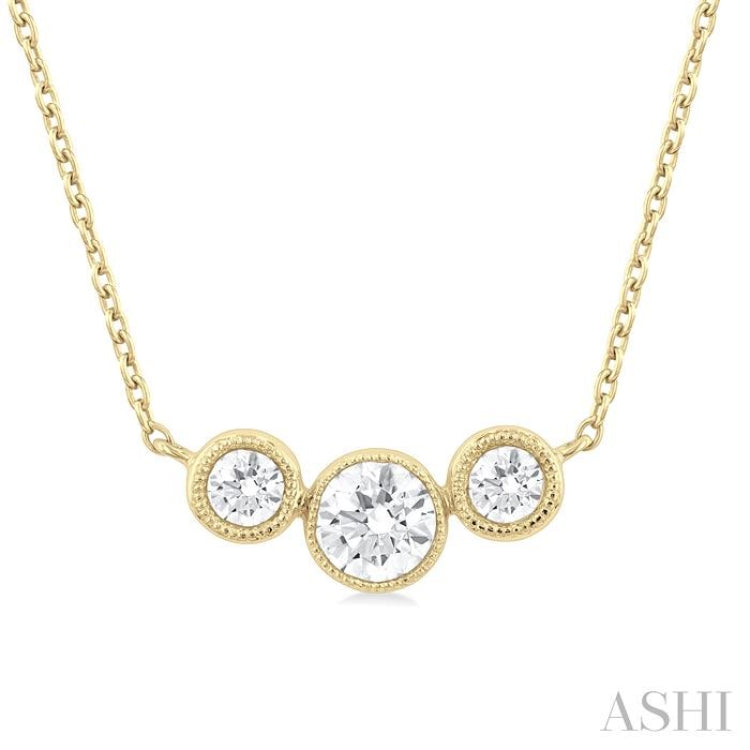 1/2 ctw Past, Present & Future 3-Stone Bezel Set Round Cut Diamond Necklace in 14K Yellow Gold