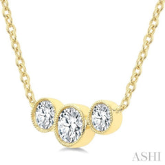 3/4 Ctw Past, Present & Future 3-Stone Bezel Set Round Cut Diamond Necklace in 14K Yellow Gold