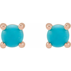 14K Rose 4 mm Natural Turquoise Earrings