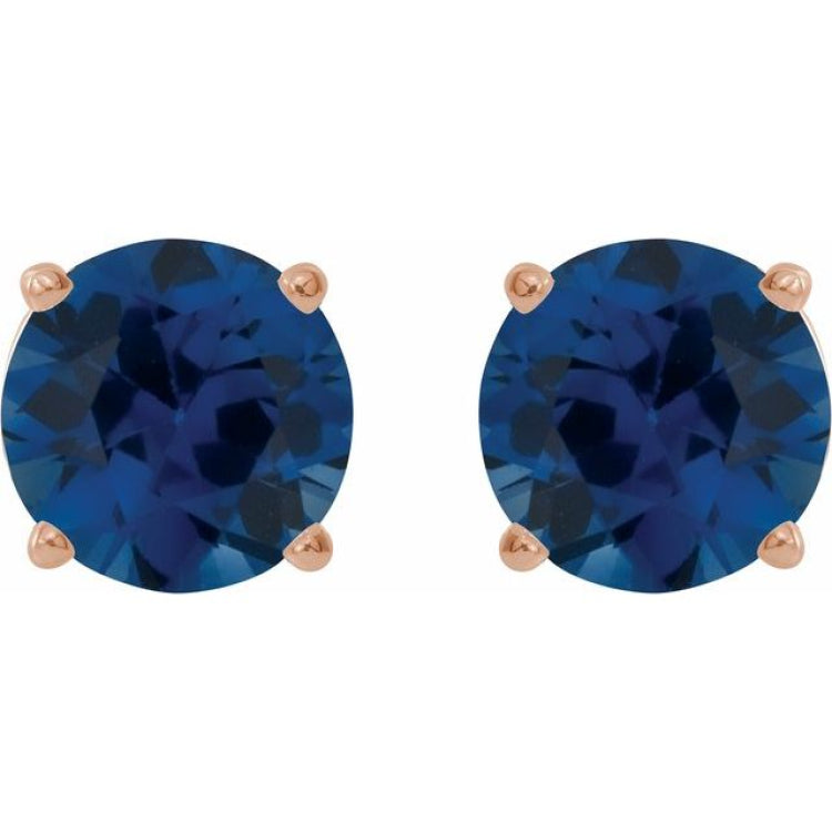 14K Rose 6 mm Lab-Grown Blue Sapphire Stud Earrings