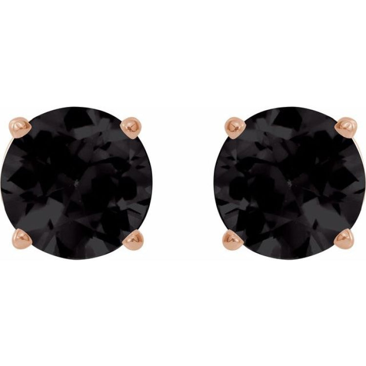 14K Rose 6 mm Natural Black Onyx Stud Earrings