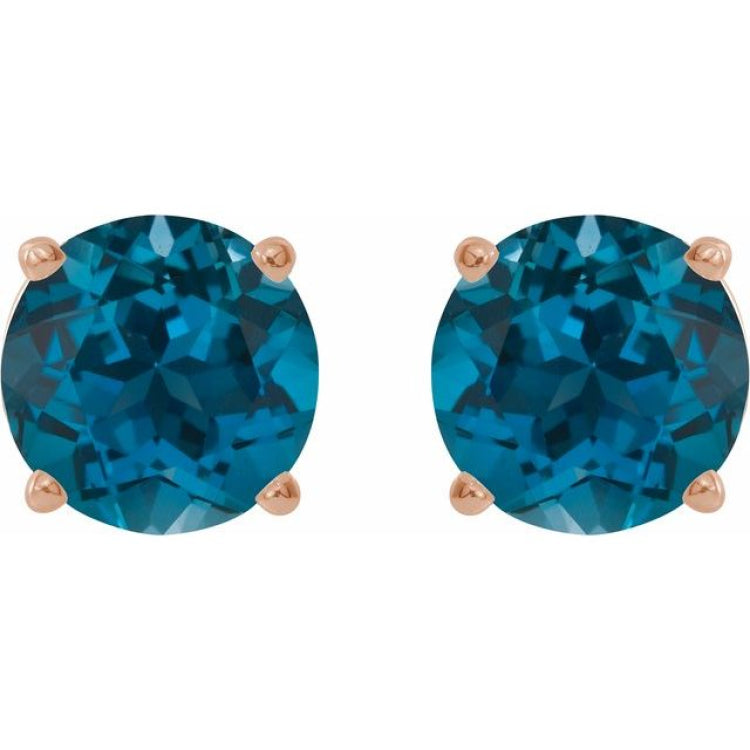 14K Rose 6 mm Natural London Blue Topaz Stud Earrings