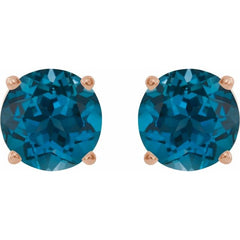 14K Rose 6 mm Natural London Blue Topaz Stud Earrings