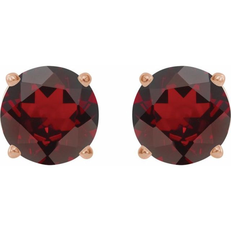14K Rose 6 mm Natural Mozambique Garnet Stud Earrings