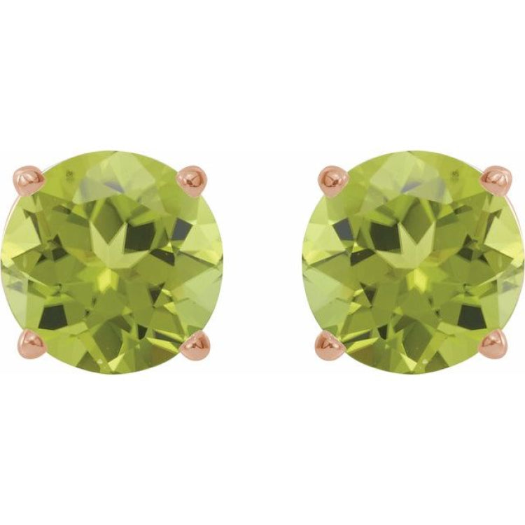 14K Rose 6 mm Natural Peridot Stud Earrings