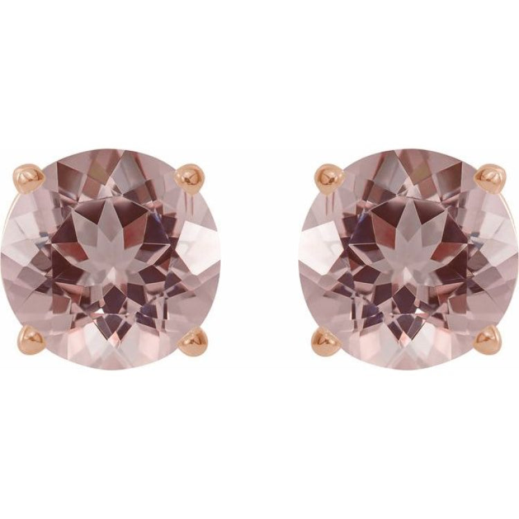 14K Rose 6 mm Natural Pink Morganite Stud Earrings