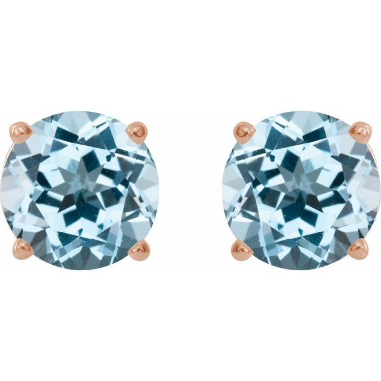 14K Rose Gold 6 mm Natural Sky Blue Topaz Earrings