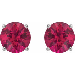14K White 6 mm Lab-Grown Ruby Stud Earrings