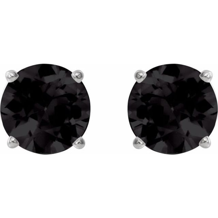 14K White 6 mm Natural Black Onyx Stud Earrings