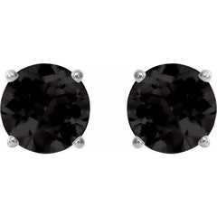 14K White 6 mm Natural Black Onyx Stud Earrings