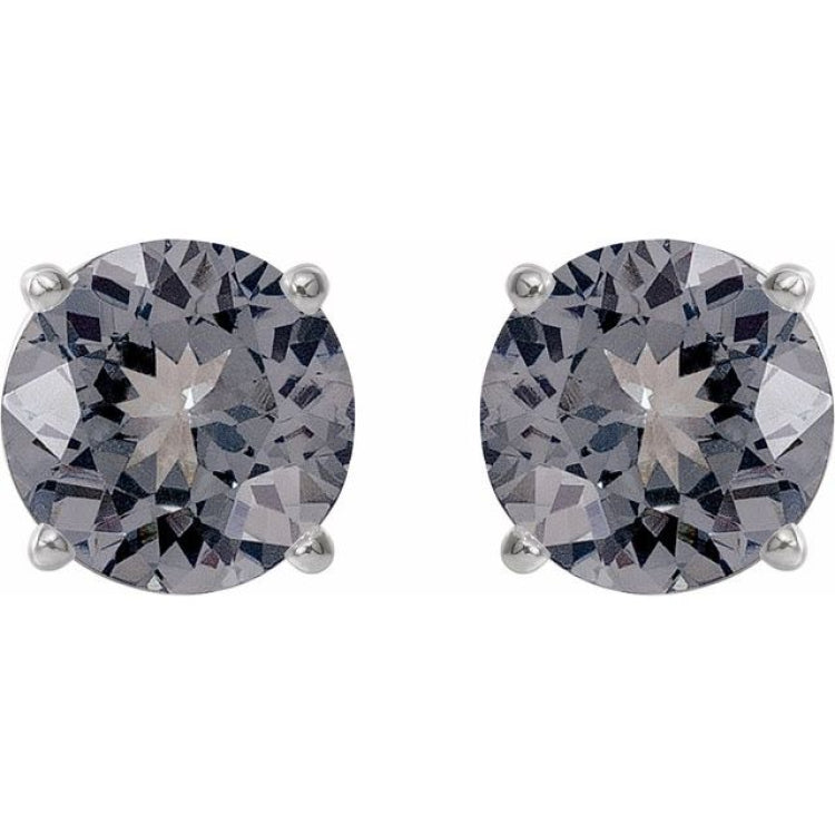 14K White 6 mm Natural Gray Spinel Stud Earrings