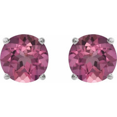 14K White 6 mm Natural Pink Tourmaline Stud Earrings